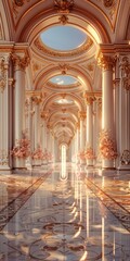 Canvas Print - Elegant Royal Palace Corridor with Golden Architecture