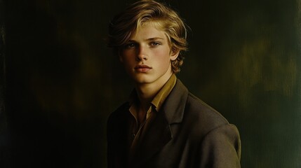 Stylish portrait of a young man in a green blazer for fashion photography