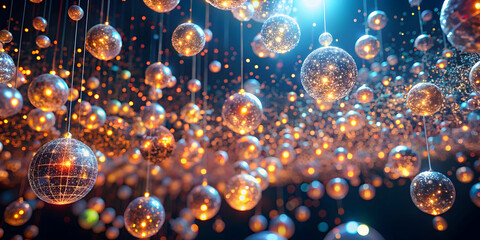 Canvas Print - disco ball dreams: a mesmerizing display of shimmering disco balls hanging from the ceiling, casting