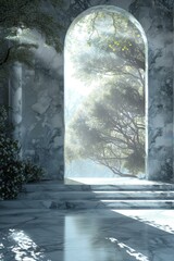 Canvas Print - Marble Archway Garden Pathway Illustrative Scene