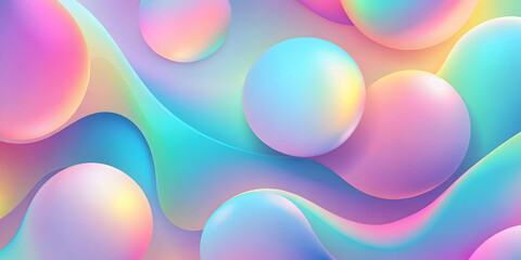 Wall Mural - pastel dreamscape: abstract fluid art with vibrant pastel colors, iridescent spheres, and flowing sh
