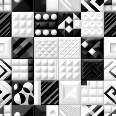 Clean Monochrome Geometric Shapes in Minimalist Design, seamless pattern