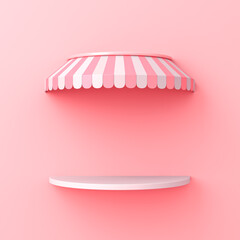 Aufkleber - Pink product display podium pavilion kiosk shop shelf or exhibition booth store mockup shelf with pink striped awning dome isolated on pink pastel color wall background minimal concept 3D rendering