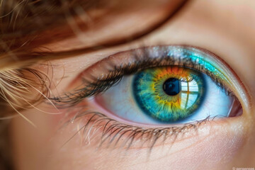 Poster - Closeup of womans blue eye with keywords hair, brown, vision car