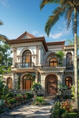 Wall Mural - Luxury Mansion Exterior Design Illustration