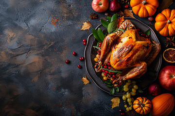 Wall Mural - thanksgiving background with pumpkin and fall ingredients