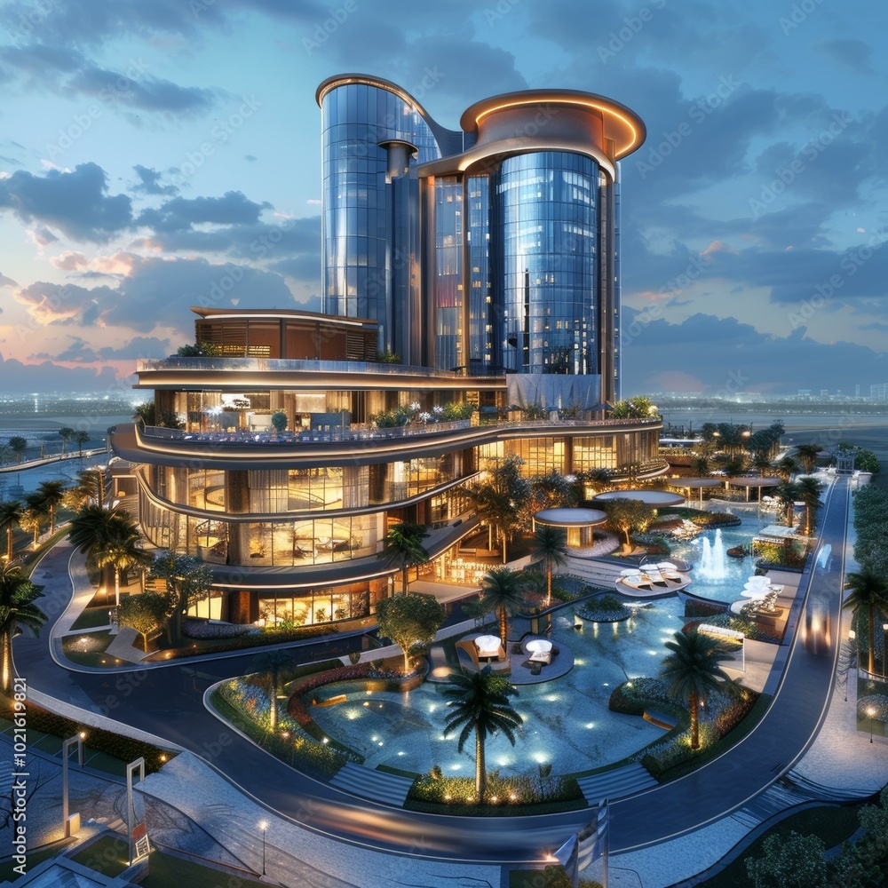 Modern Architectural Design of a Luxury Hotel Complex Stock ...
