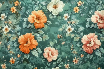 Retro floral pattern in orange, white and pink