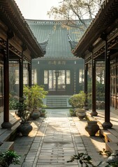 Wall Mural - Chinese courtyard with traditional architecture