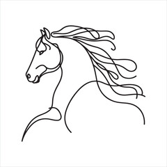 Wall Mural - single one line Horse silhouette on white background
