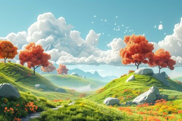 Sticker - Colorful Autumn Hillscape Illustration