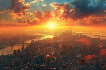 Wall Mural - Sunset Cityscape of New York