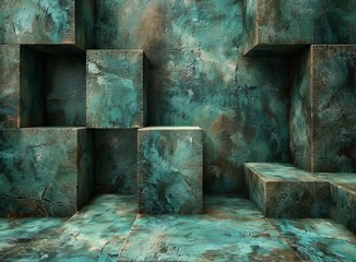 Canvas Print - 3D rendering of a room with concrete blocks