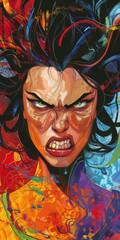 Canvas Print - Angry Woman Illustration with Vibrant Colors