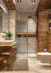 Wall Mural - Modern Rustic Bathroom Design Illustration