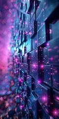 Wall Mural - Blue and purple 3D rendering of a surface with squares