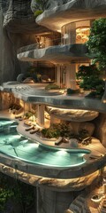 Wall Mural - Luxury Cave House with Infinity Pool