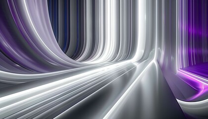 Canvas Print - 3D rendering of a curved hallway with glowing purple lights