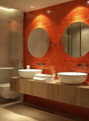 Canvas Print - Modern Bathroom Design with Orange Tiles