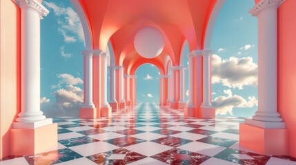 Poster - Pastel Pink Colonnade in the Clouds