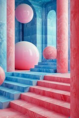 Canvas Print - Abstract Interior Design with Colorful Marble Columns and Steps