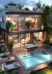 Poster - Modern Luxurious House with Backyard Pool Design