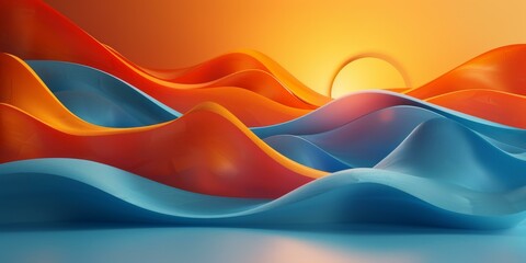 Abstract Colorful 3D Waves Sunset Landscape