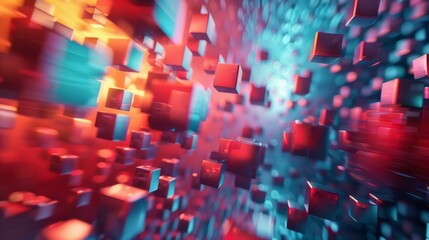 Red and blue cubes floating in a three dimensional space