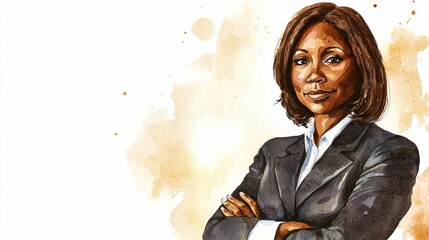 Old Black Woman with Brown Straight Hair watercolor illustration.