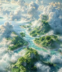 Canvas Print - Island Paradise Above the Clouds Fantasy Landscape