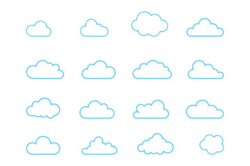 cloud shape icon, simple outline cloud design, outline cartoon flat style clouds icon collection. we