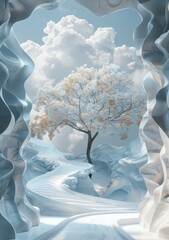 Poster - Abstract Artistic Landscape with a Majestic Tree