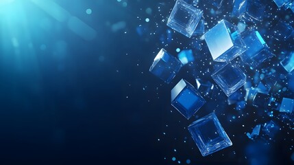 Abstract background with blue glowing cubes on a dark blue background, a digital technology and data concept