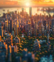 Wall Mural - Sunset over the Pixelated New York City Skyline