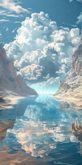 Poster - Fantastic Mountain Valley Cloudscape Reflection