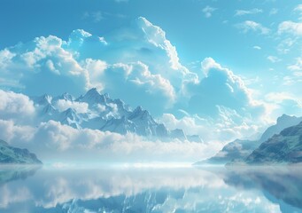 Sticker - Stunning Mountain Scenery with Clouds and Reflection