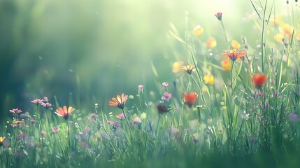 Wall Mural -   A field brimming with myriad blooms atop verdant, expansive green grass