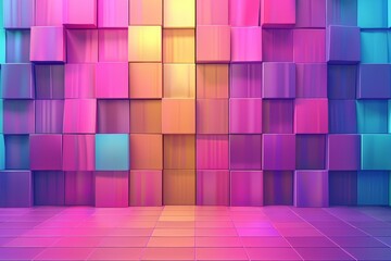 Wall Mural - Pink and purple 3D rendering of a room with boxes on the walls and floor