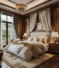 Canvas Print - Luxury Bedroom Interior Design Illustration