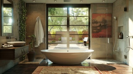 Poster - Modern Spa Bathroom with Outdoor Views