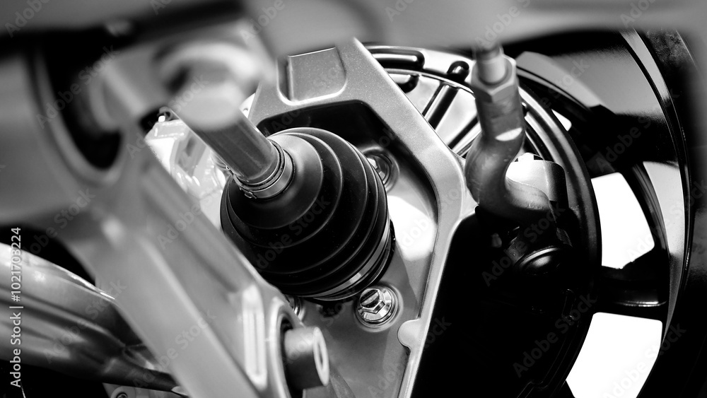 Car suspension and drive shaft. Structure of EV car spare parts. Such ...