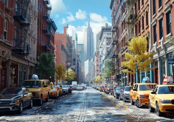 Canvas Print - New York City Street Scene with Cars and Buildings