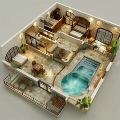 Sticker - Luxury House Floor Plan with Pool Design