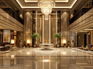 Sticker - Luxury Hotel Lobby Interior Design Illustration