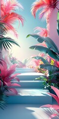 Poster - Pastel Pink Tropical Stairway Pathway