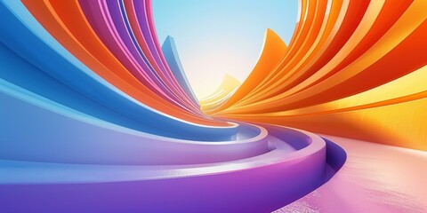 Wall Mural - Colorful 3D rendering of a curved tunnel