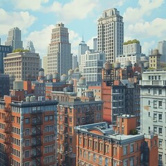 Canvas Print - Cityscape Illustration of Old Buildings