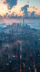 Canvas Print - Aerial View of Futuristic Metropolis at Dawn