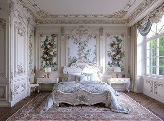 Wall Mural - Elegant Floral Bedroom Interior Design