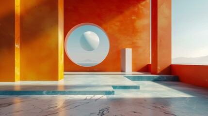 Sticker - Abstract Orange and Teal Architectural Interior Design